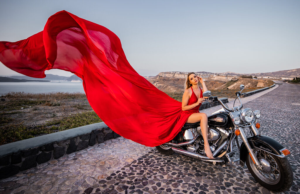 Private flying dress photoshoot in Santorini